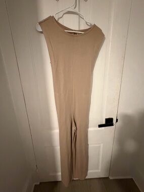 Sleeveless Beige Jumpsuit - Classic Slim Fit